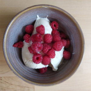 Raspberries and homemade yogurt